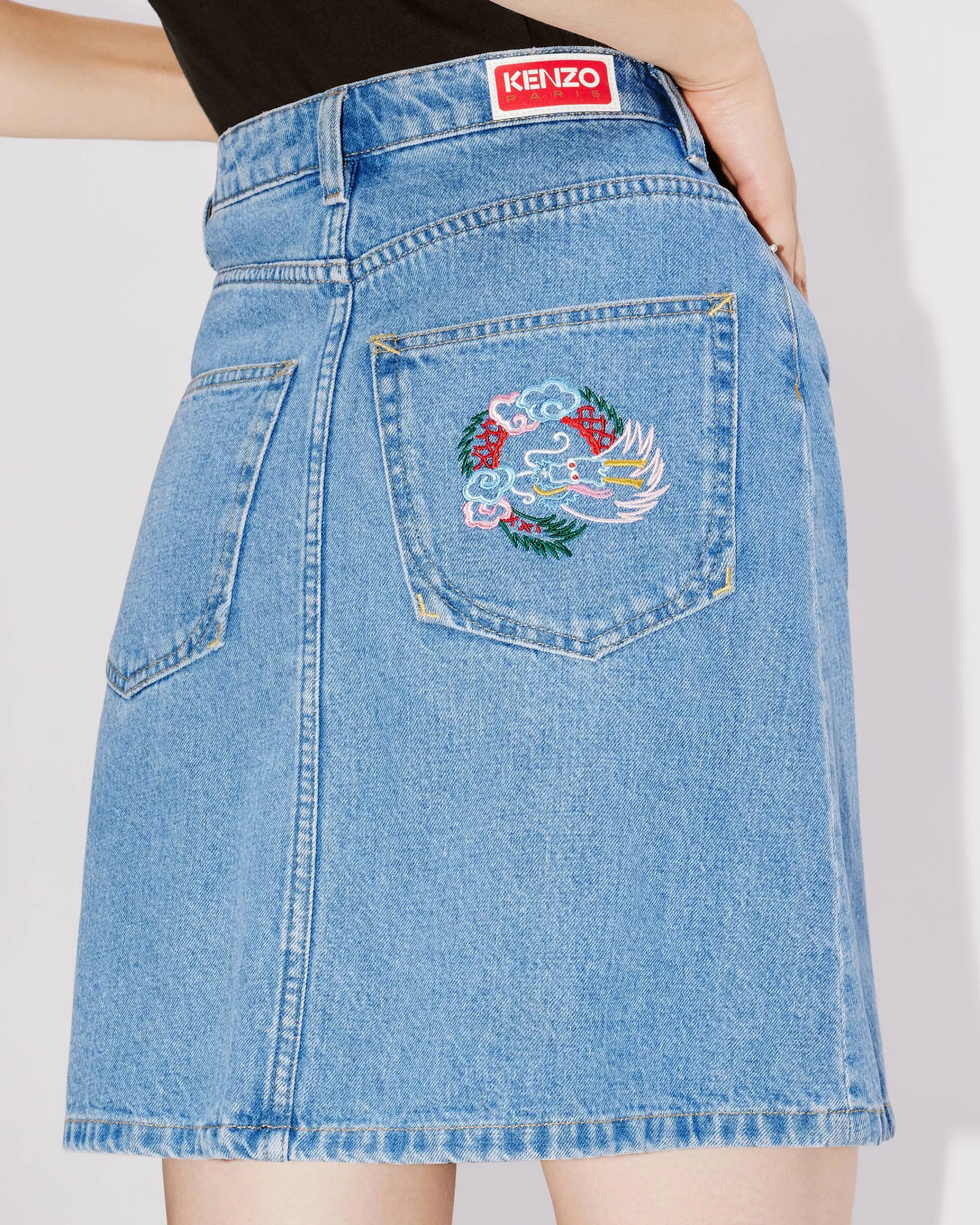 Fashion Minifalda de tejido denim japonés con bordado 'Year of the Dragon' Mujer Denim | Vestidos y Faldas