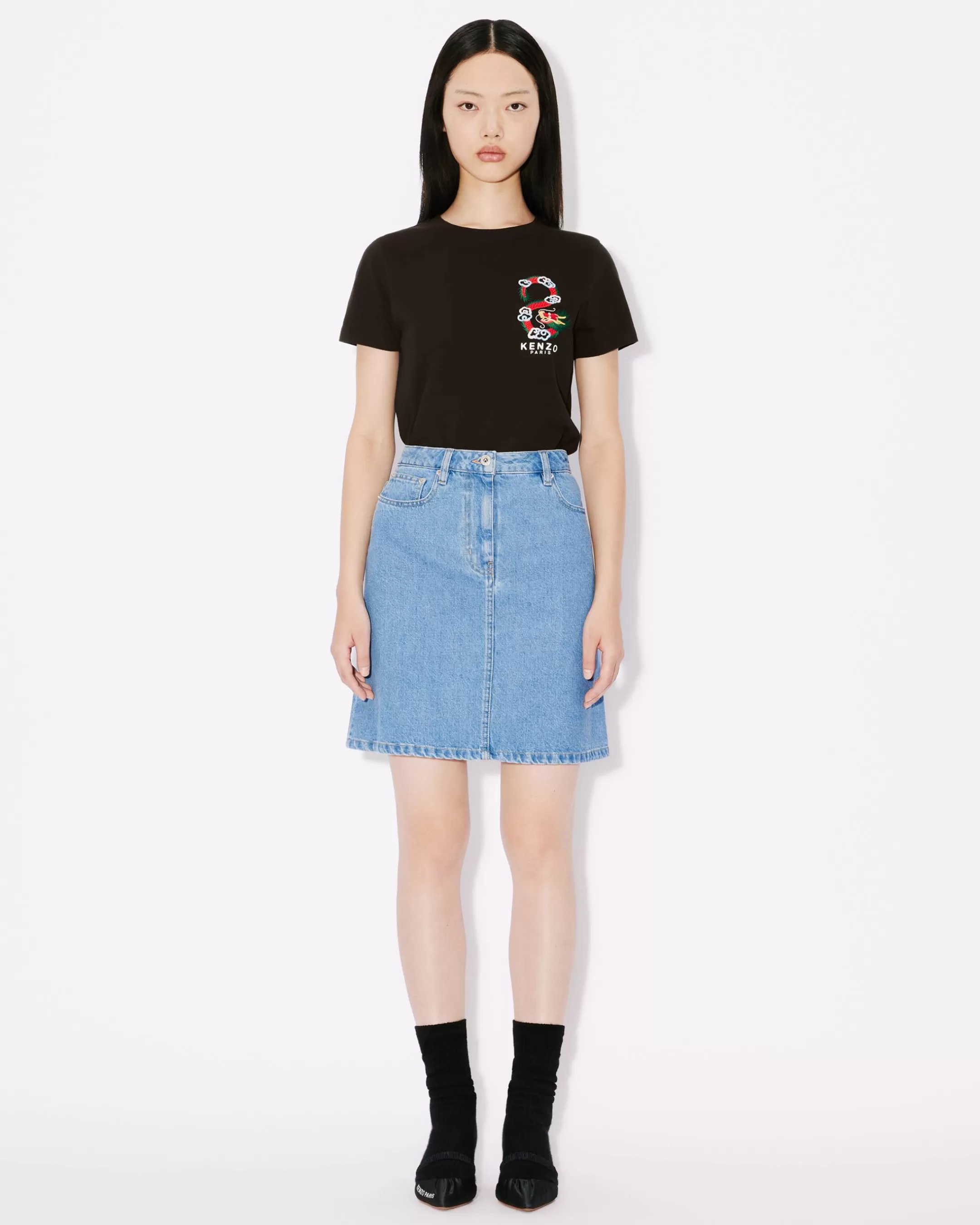 Fashion Minifalda de tejido denim japonés con bordado 'Year of the Dragon' Mujer Denim | Vestidos y Faldas